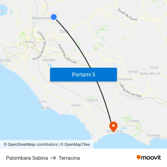 Palombara Sabina to Terracina map