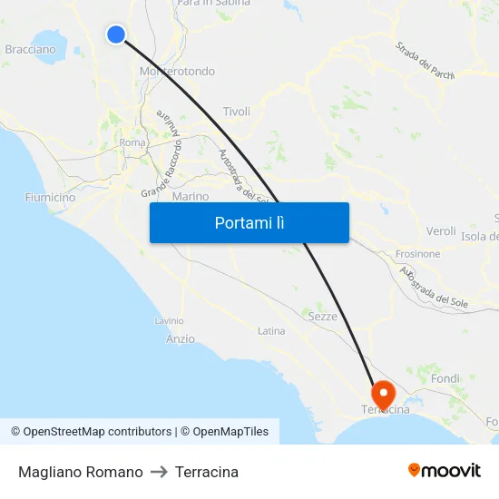 Magliano Romano to Terracina map