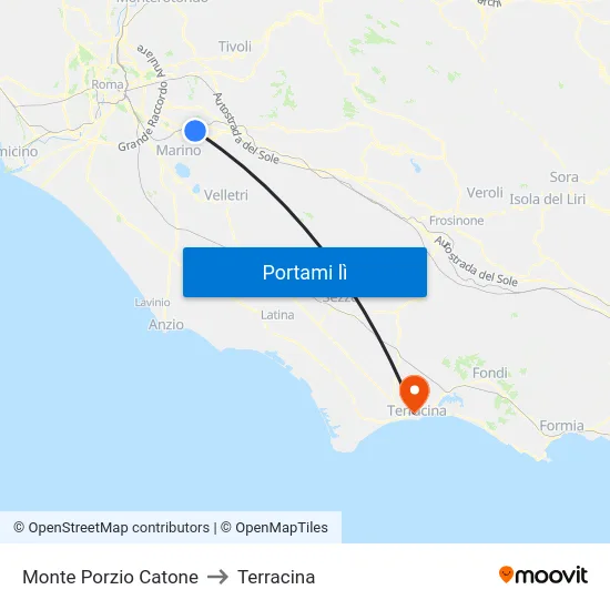 Monte Porzio Catone to Terracina map