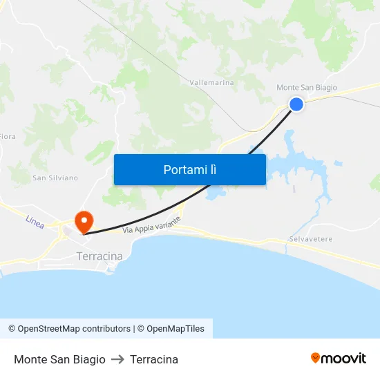 Monte San Biagio to Terracina map