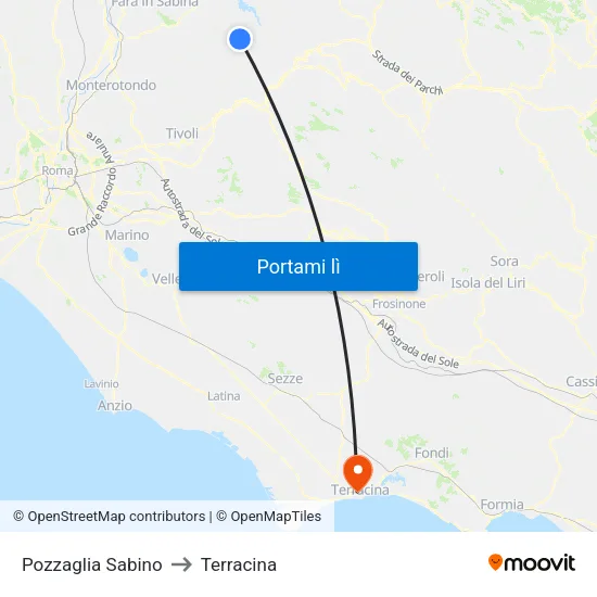 Pozzaglia Sabino to Terracina map