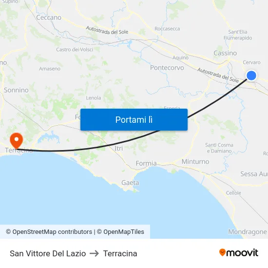 San Vittore Del Lazio to Terracina map