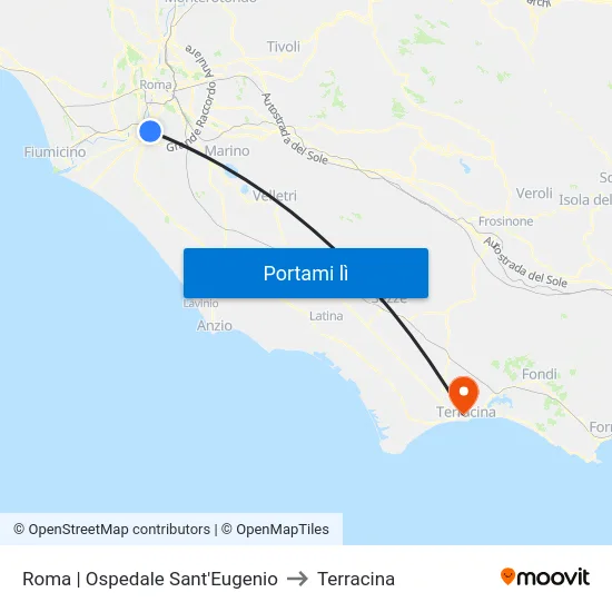Roma | Ospedale Sant'Eugenio to Terracina map