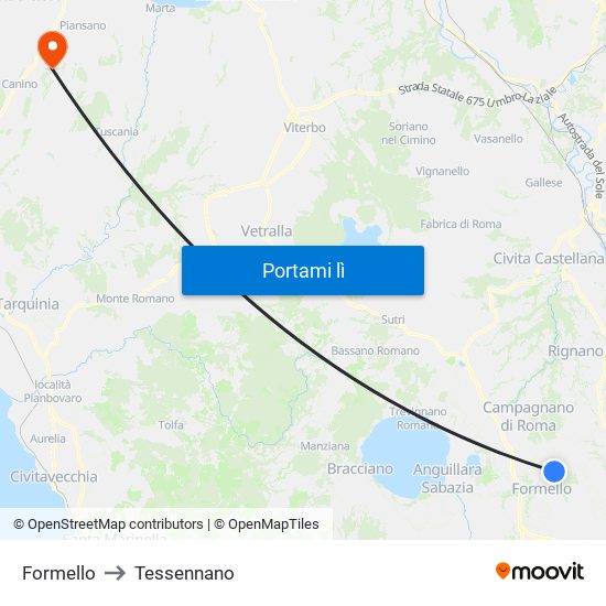 Formello to Tessennano map