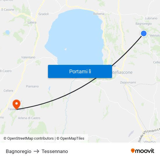 Bagnoregio to Tessennano map