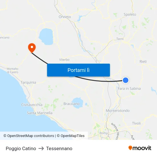 Poggio Catino to Tessennano map
