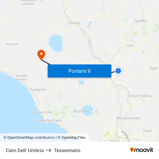 Calvi Dell' Umbria to Tessennano map
