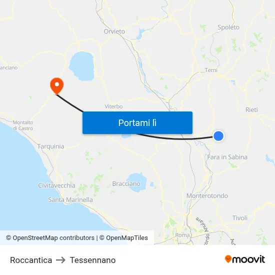 Roccantica to Tessennano map