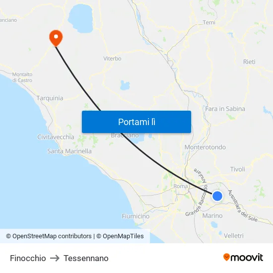Finocchio to Tessennano map