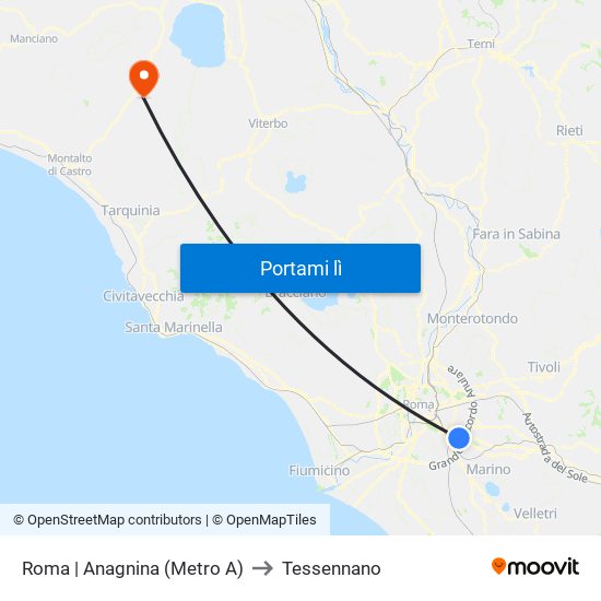 Roma | Anagnina (Metro A) to Tessennano map