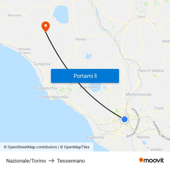 Nazionale/Torino to Tessennano map