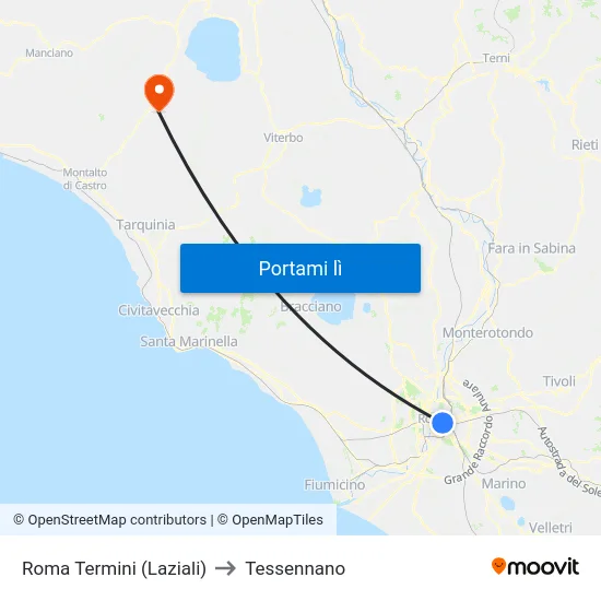 Roma Termini (Laziali) to Tessennano map