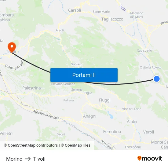 Morino to Tivoli map