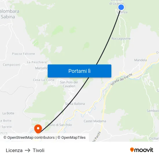 Licenza to Tivoli map