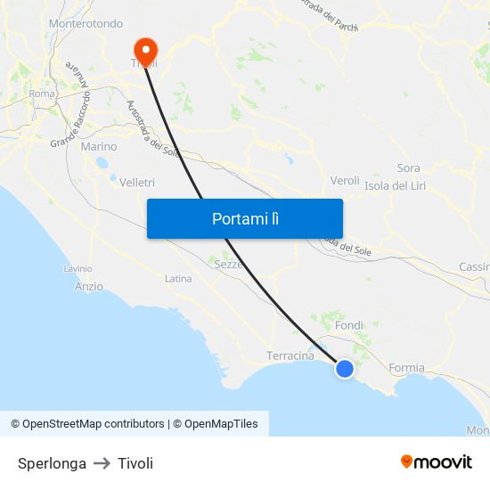 Sperlonga to Tivoli map