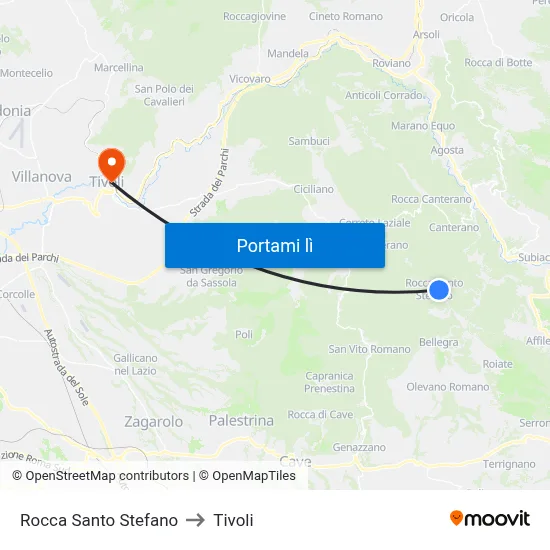 Rocca Santo Stefano to Tivoli map
