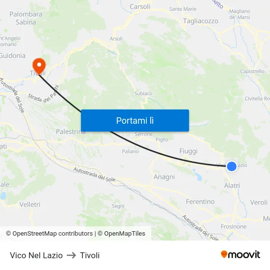 Vico Nel Lazio to Tivoli map