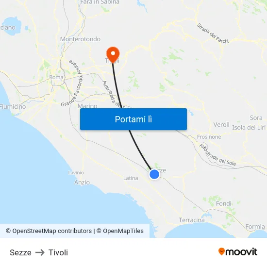 Sezze to Tivoli map