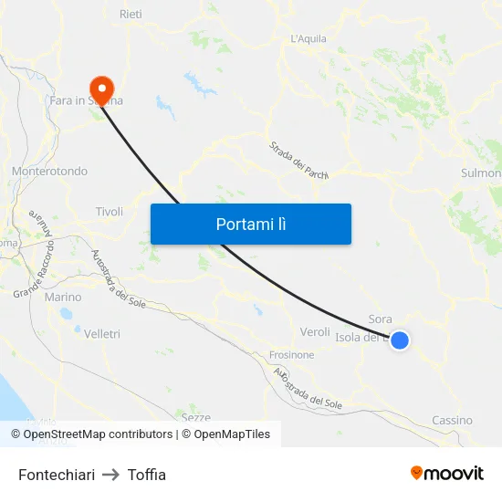 Fontechiari to Toffia map