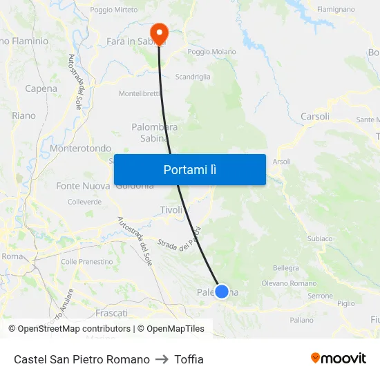 Castel San Pietro Romano to Toffia map