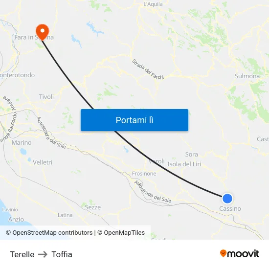 Terelle to Toffia map