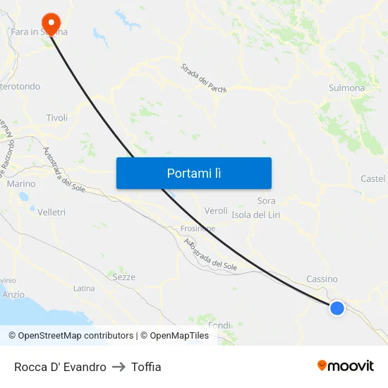 Rocca D' Evandro to Toffia map