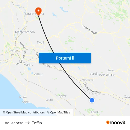 Vallecorsa to Toffia map