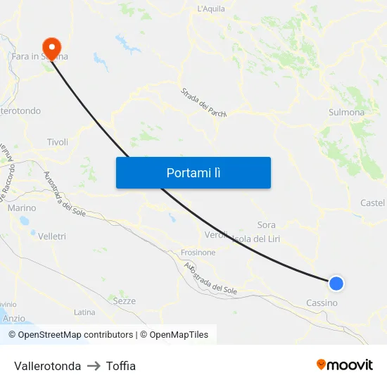 Vallerotonda to Toffia map