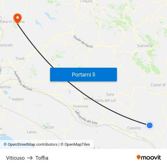 Viticuso to Toffia map