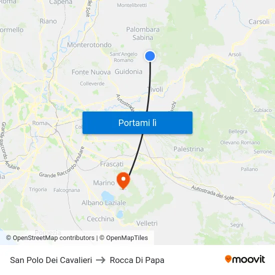 San Polo Dei Cavalieri to Rocca Di Papa map
