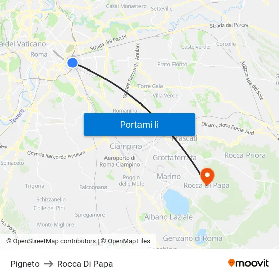 Pigneto to Rocca Di Papa map