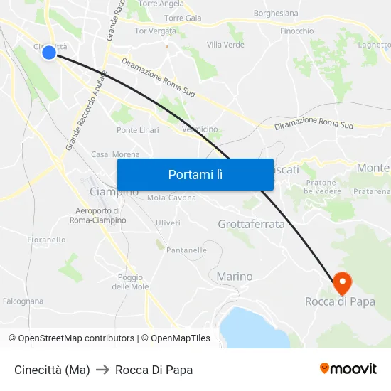 Cinecittà (Ma) to Rocca Di Papa map