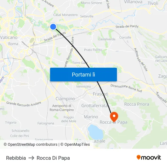 Rebibbia to Rocca Di Papa map