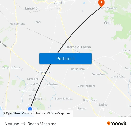 Nettuno to Rocca Massima map