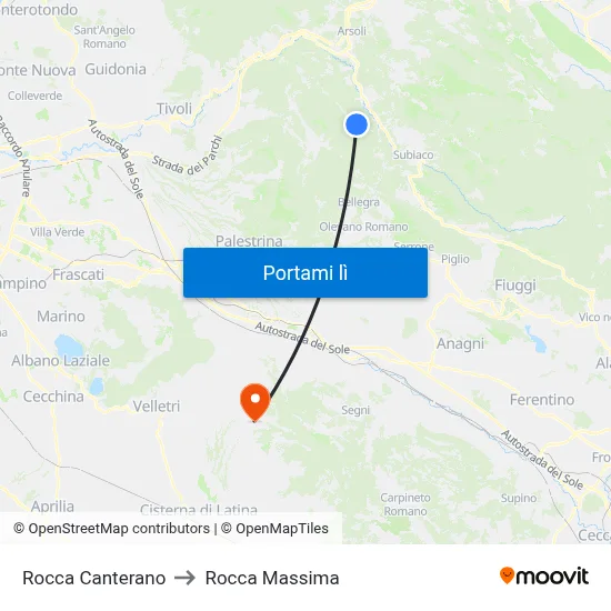 Rocca Canterano to Rocca Massima map