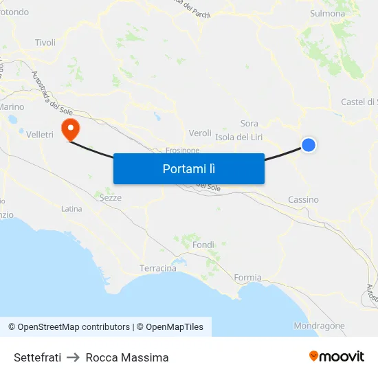 Settefrati to Rocca Massima map