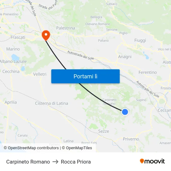 Carpineto Romano to Rocca Priora map