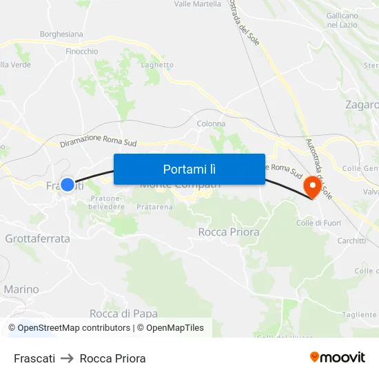 Frascati to Rocca Priora map