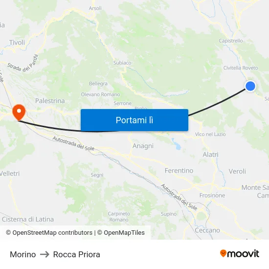 Morino to Rocca Priora map