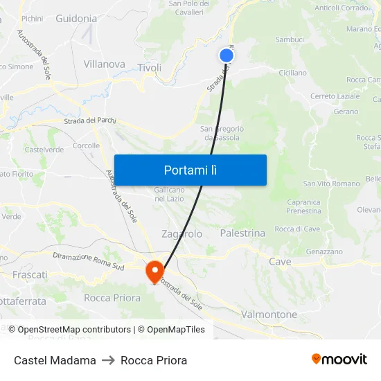 Castel Madama to Rocca Priora map