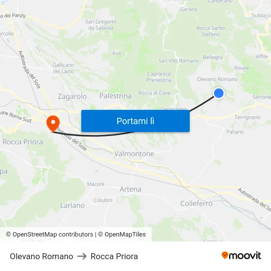 Olevano Romano to Rocca Priora map