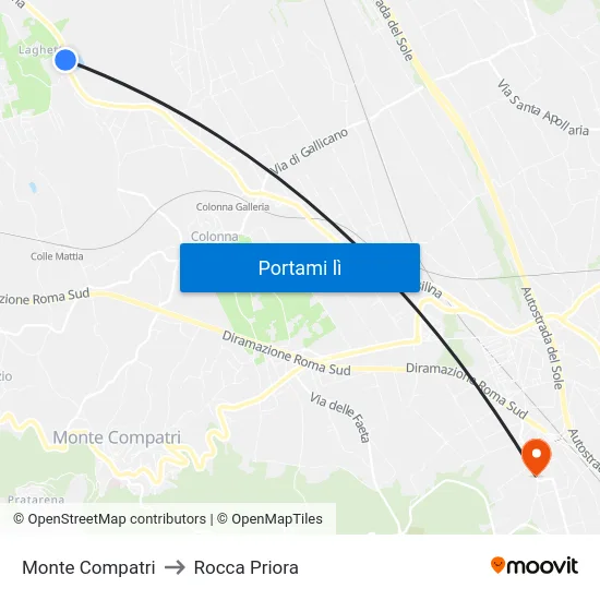Monte Compatri to Rocca Priora map