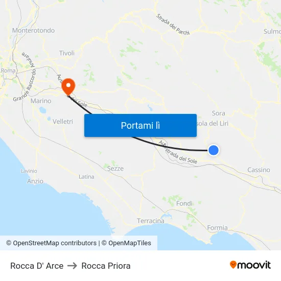 Rocca D' Arce to Rocca Priora map