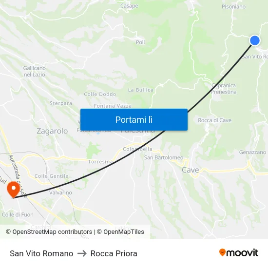 San Vito Romano to Rocca Priora map