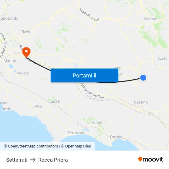 Settefrati to Rocca Priora map