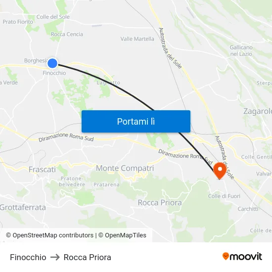 Finocchio to Rocca Priora map