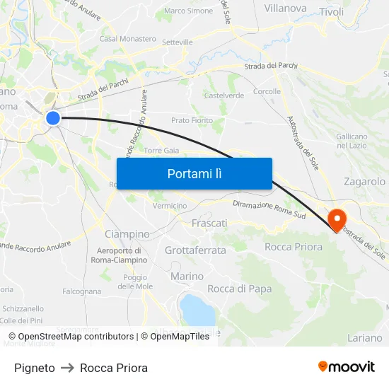 Pigneto to Rocca Priora map