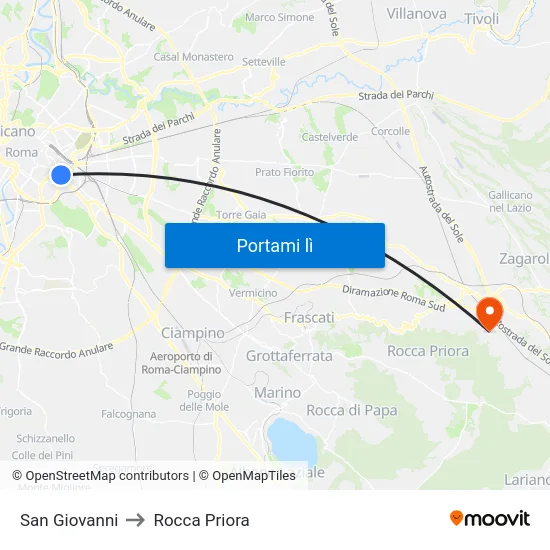 San Giovanni to Rocca Priora map