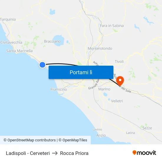 Ladispoli - Cerveteri to Rocca Priora map