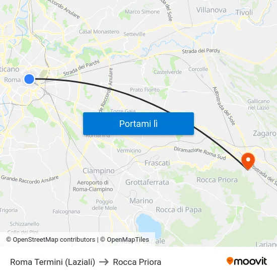 Roma Termini (Laziali) to Rocca Priora map
